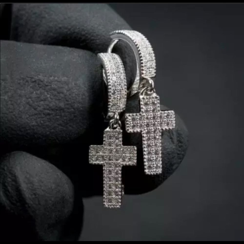 White Gold Drippy Cross Earrings